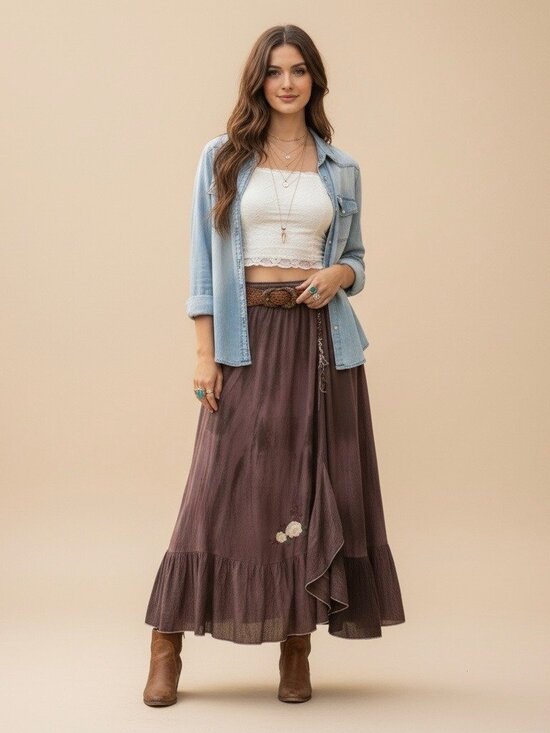 Free People Dresses & Skirts - Vtg Free People Boho Embroidered Maxi Skirt| Boho Grunge Fairycore Dark Coquette